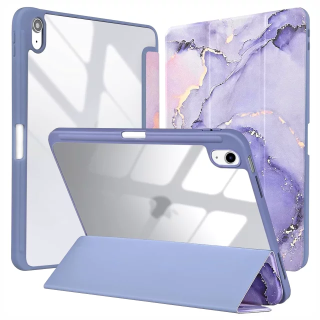 Ochranný kryt pro Apple iPad 10,9" 10. generace 2022 / iPad 11" A16 11. generace 2025 Hybrid s držákem stylusu, skládací kryt s funkcí stojánku 2 v 1, pouzdro Alogy HybridBook™ – mramorově fialová