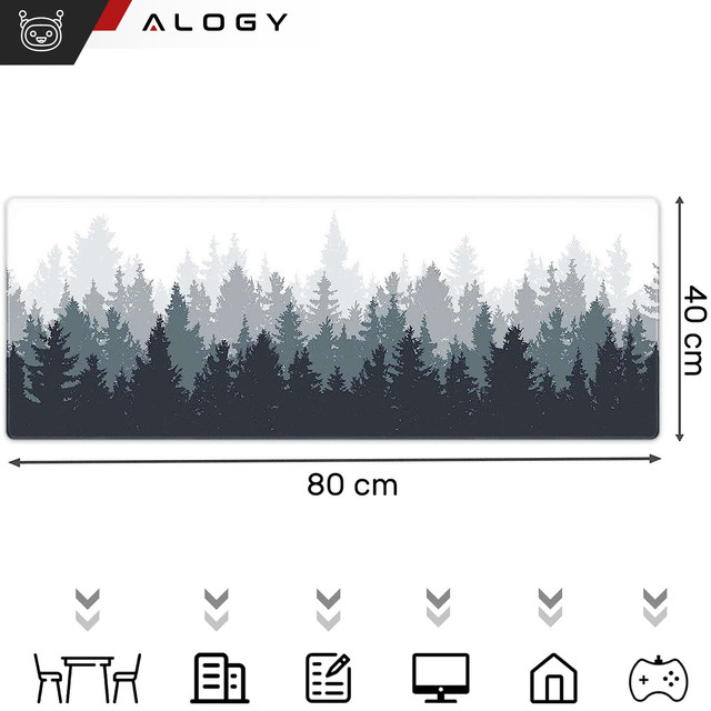 Schreibtischunterlage für Maus und Tastatur. Rutschfeste Gaming-Schutzmatte XL 80 x 40 cm Alogy Las Forest