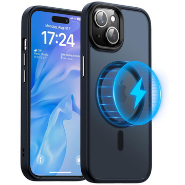 Hülle für iPhone 15 Plus MagSafe Matt Case Cover mattiert Alogy Ring gepanzerte Handyhülle Marineblau