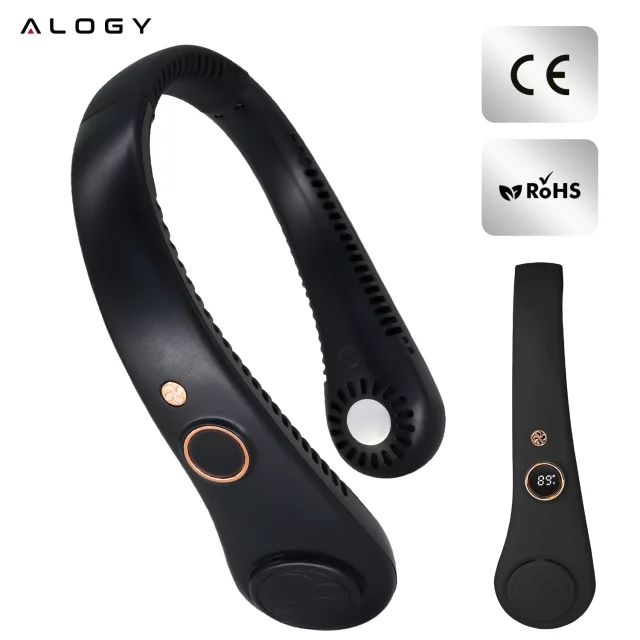 Wiatrak na szyję Alogy BreezeNeck™ mini wentylator cyrkulator powietrza na kark z wyświetlaczem 1500mAh Czarny