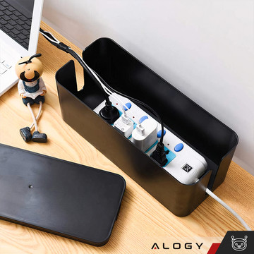 Cable organizer desk floor container cable box Alogy Box L 40cm large Black