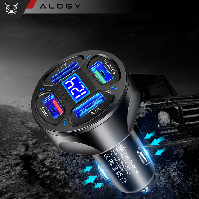 Ładowarka samochodowa 4x USB QC 3.0 66W szybka mocna do telefonu samochodu Alogy Car czarna