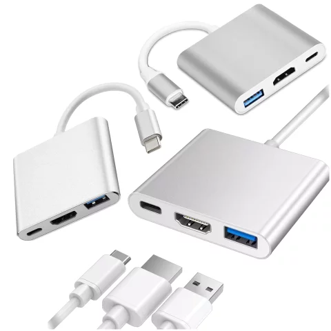 Alogy HUB 3in1 Adapter USB-C 3.0 HDMI USB-A Silver