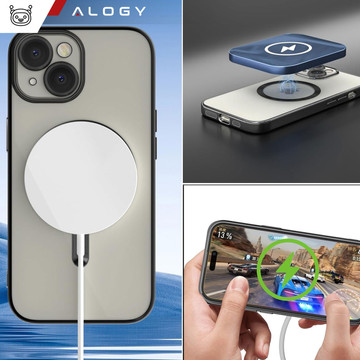 MagSafe Hülle für iPhone 15 Plus Glamour Luxus Slim Ring Cover Alogy Schwarz Transparent