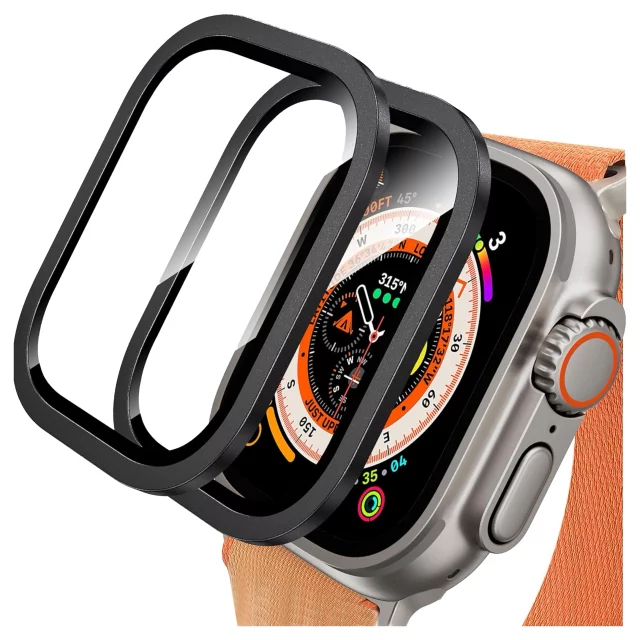 2x rámeček z tvrzeného skla pro Apple Watch Ultra / Ultra 2 49mm ochranná fólie na displej Alogy Protector 9H černá