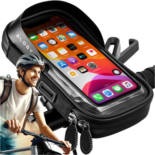 Case Bag Vodotěsná taška na kolo na kolo pro telefon 6,4 palcový držák na řídítka 0,5 l Alogy Black