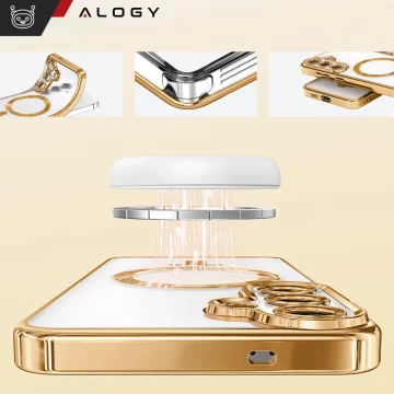Pouzdro MagSafe pro Apple iPhone 16 Pro Max Alogy Glamour Pouzdro luxusního prstenu zlaté-průhledné