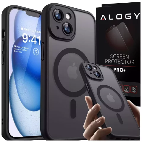 Hülle für Apple iPhone 14 Alogy MagSafe Hybrid Matte Case Matte Abdeckung mit Linsenschutz Schwarzglas