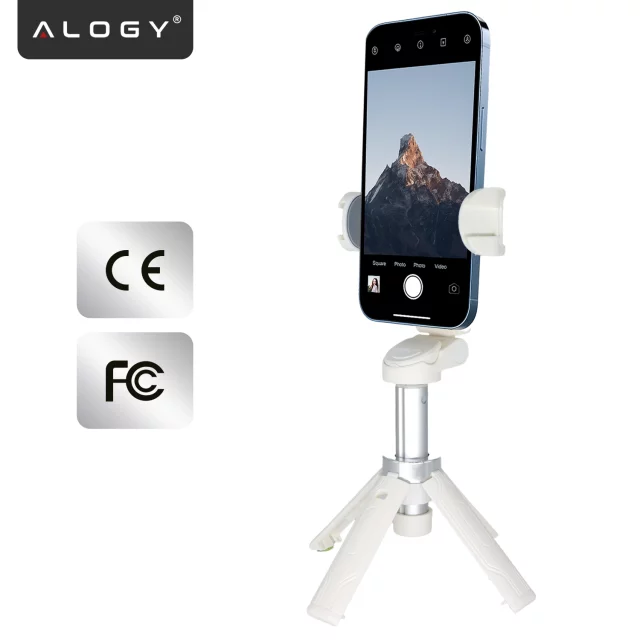 Selfie Stick Mini Tripod stabilny kompaktowy lekki Kijek do Selfie i Statyw Rozkładany 360° z Pilotem Bluetooth 10m, Stojak do Zdjęć i Nagrywania, Alogy FlexiShot™ Biały