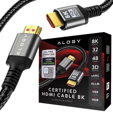 Kabel x2 HDMI 2.1 Alogy 2m 8K PREMIUM ULTRA High Speed 60Hz 48GBps Czarny