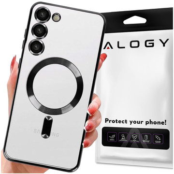 Case for Samsung Galaxy S24 Mag Safe Glamor Case Ring Housing Camera Protection Alogy Black Transparent Glass