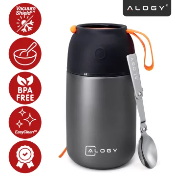 Dinner Thermos for Kids Soup Food 700ml Alogy Stainless Steel Folding Spoon Thermal Gray