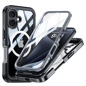 Schutzhülle für Apple iPhone 16 Alogy Shield360 MagCase™️ mit MagSafe-Funktion, inklusive Display- und Kameraschutz, Schwarz