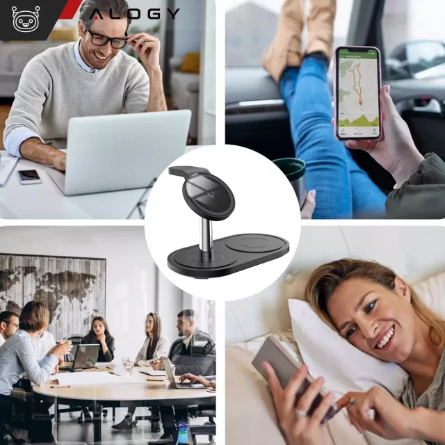 3v1 indukční nabíječka pro telefon hodinky sluchátka Alogy Qi nabíječka pro Apple iPhone Watch AirPods černá