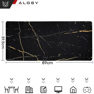 Schreibtischunterlage für Maus und Tastatur. Rutschfeste Gaming-Schutzmatte XXL 90 x 40 Alogy Marble schwarz