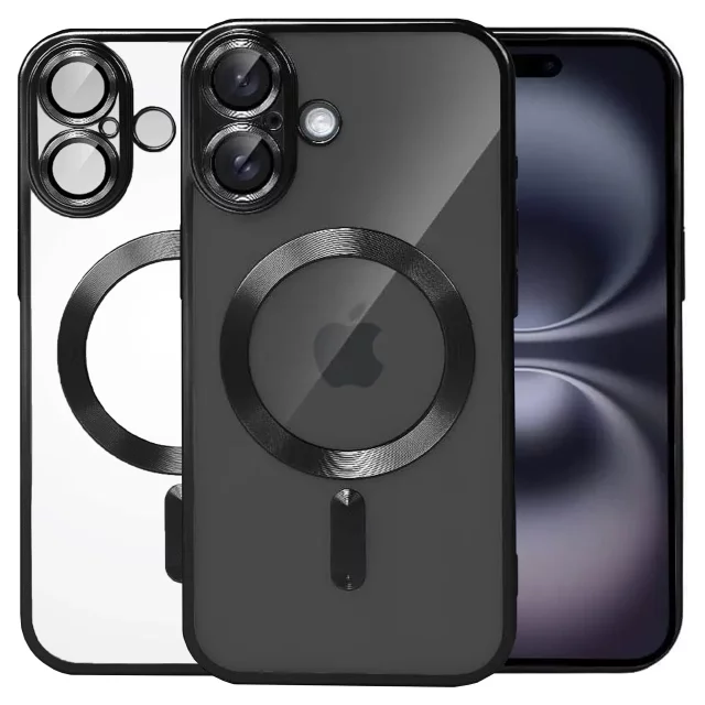 Etui MagSafe Case do Apple iPhone 16 Alogy Glamour Luxury Ring obudowa czarno-przezroczyste + Szkło hartowane