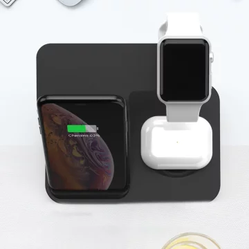 Qi 15W inductive charger for iPhone Apple Watch AirPods wireless 3in1 Docking station Black