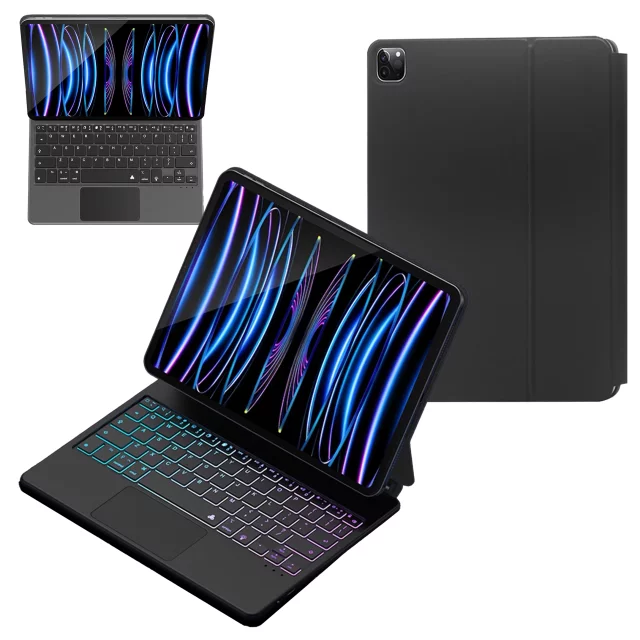Pouzdro s klávesnicí pro Apple iPad Pro 11" 2021/2020 iPad Air 10,9" 2022/2020 iPad Air 11" 2024/2025, touchpad a LED podsvícení, magnetický úchyt, pouzdro Alogy MagnetKeyboard™ – černé