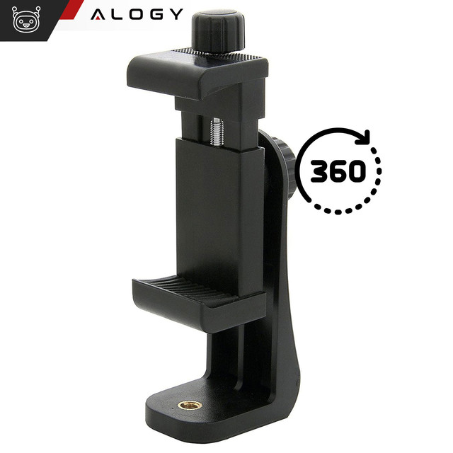 Držák telefonního adaptéru pro selfie tyč stativ 1/4 otočný o 360 univerzální Alogy černý