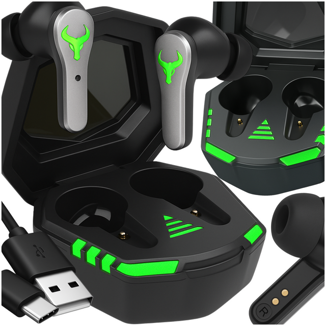 Alogy TWS 9D EarPhones Bluetooth 5.2 Wireless Headphones with Docking Station and Microphone PowerBank for Gamers Black