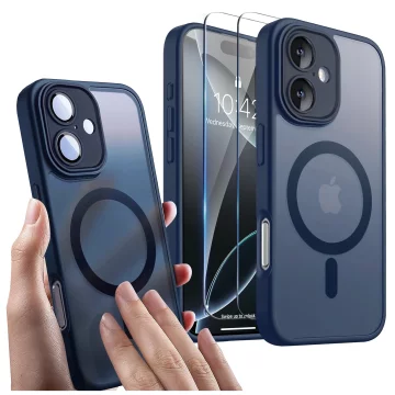 3in1 Hybrid Case Set Tempered Glass for Apple iPhone 16 Protective Case Hybrid MagSafe with Lens Protection Phone Case Alogy 3in1 Case Pack Navy Blue