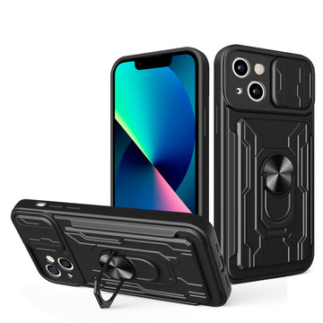 Alogy Camshield Stand Ring Wallet Case with Camera Protector and Card Slot for Apple iPhone 14 Black Glass