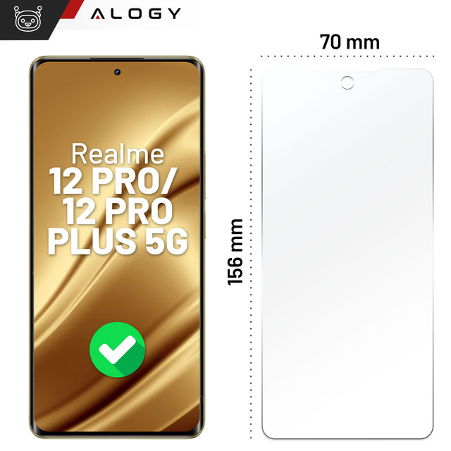 Hybrid Glass for Realme 12 PRO / Realme 12 PRO PLUS 5G for Alogy Flexi Glass 9H Case Friendly Flat Screen Protector