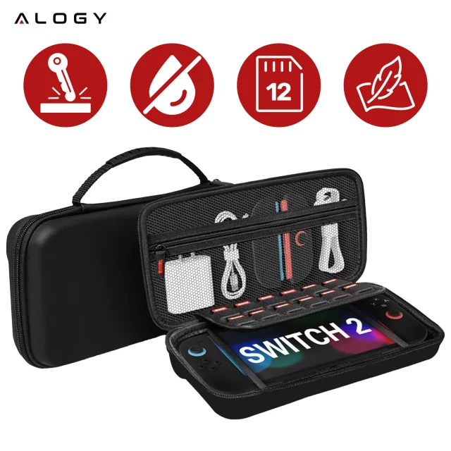 Pokrowiec Etui do Nintendo Switch 2 2025 Torba Ochronna Twarda EVA, Wodoodporna, Lekka, z Uchwytami i przegrodami akcesoria Alogy HardFoamBag™ – Czarna