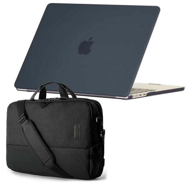 Alogy Hard Case for Apple Macbook Air 13 2022 M2 Matte Black Bag up to 15.6"
