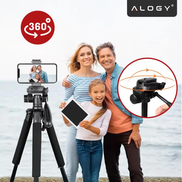Fotografování ze stativu Stativ Univerzální stojan na fotoaparát 1/4 držák na telefon s fotoaparátem 170 cm Alogy Black