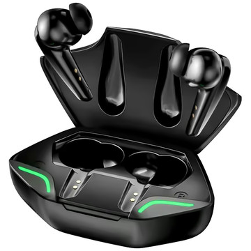Bluetooth 5.2 TWS Wireless Headphones in Powerbank Case for Gamers for Gaming LED Black
