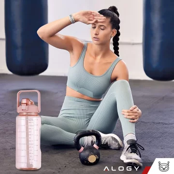 Velká láhev, láhev na pití Alogy MotivHydro Motivační odměrka 2l 2000ml Růžová