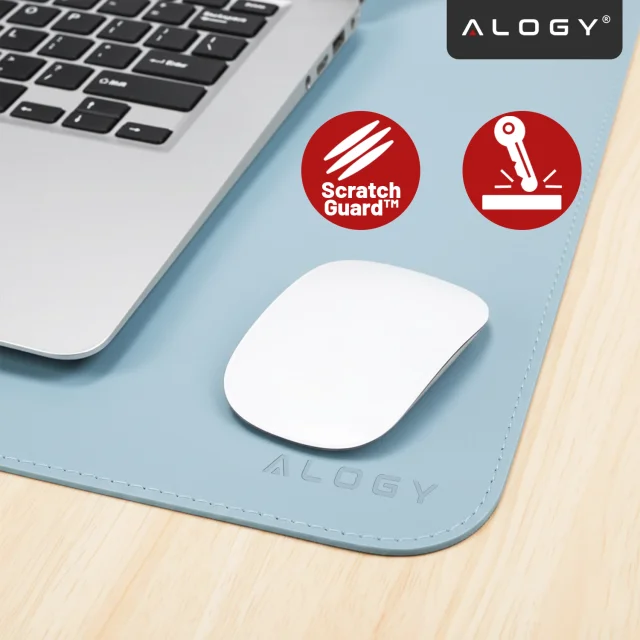 Podkładka na biurko 80×40 cm – antypoślizgowa mata ochronna z eleganckiej ekoskóry PU, pod mysz i klawiaturę, stylowa i trwała – Alogy WorkMat™ Niebieska