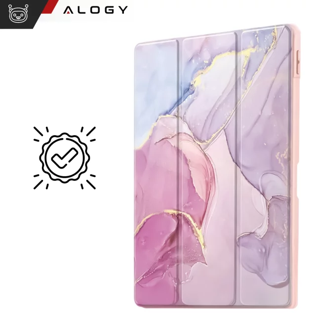 Hybrid case with stylus holder for Apple iPad Air 11" (2024,2025) / Air 10.9" (2020,2022) / Pro 11 (2018) Alogy Hybrid Book Cover Case Marble Pink