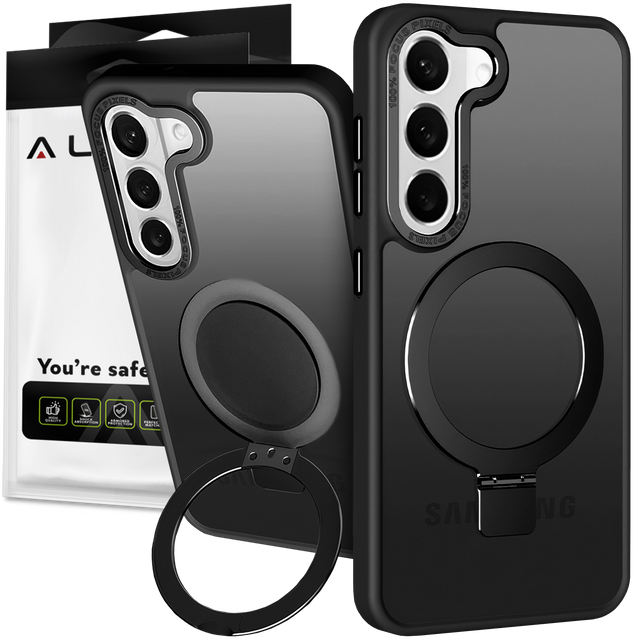 Alogy Stand Ring Case Gepanzerte Handyhülle für MagSafe für Samsung Galaxy S23 Plus mattschwarz
