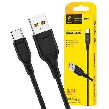 Cable USB to USB-C Type C Denmen D01T fast charging 2.4A 1m Black