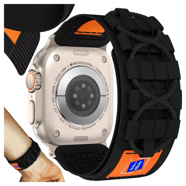 Alogy Nylonarmband mit Klettverschluss für Apple Watch 42/44/45/49 mm Schwarz