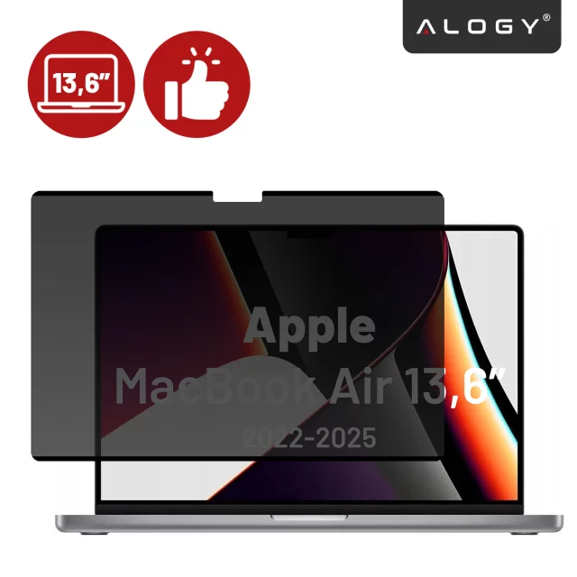 Magnetyczna folia prywatyzująca do MacBook Air 13.6" 2022–2025 – ochrona prywatności, łatwy montaż, pokrowiec do przechowywania, redukcja odblasków – Alogy SecureView™