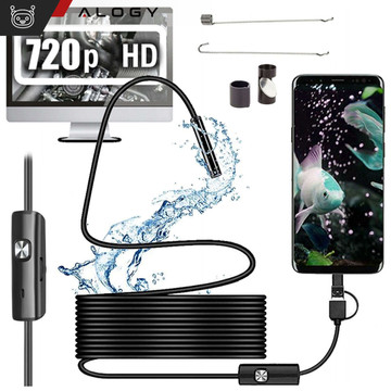 Alogy Duo Cam 1920 Full HD Lightning endoskopická inspekční kamera pro iPhone, USB-C, micro USB 3m 8mm černá