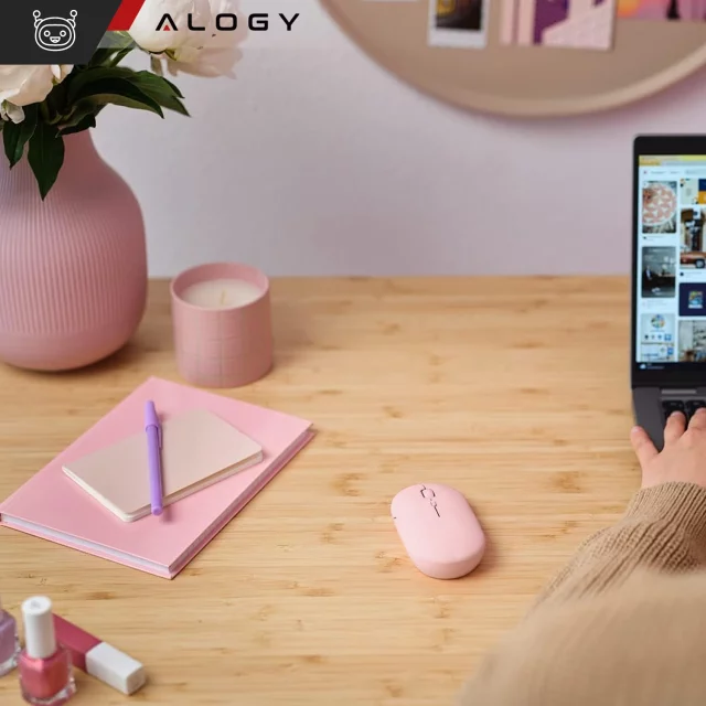 Alogy Wireless Mouse Ergonomic Small Mouse for Laptop PC Bluetooth 2.4GHz Silent Pink