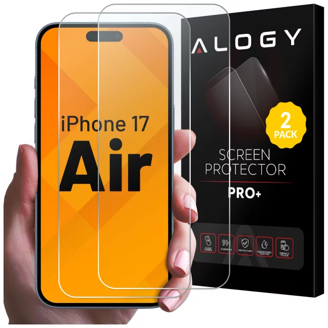 2x Szkło Hartowane Ochronne 9H do Apple iPhone 17 Air, Wzmocnione i Odporne na Zarysowania, Łatwy Montaż Bez Bąbelków, Alogy Heavy Pro+™ – Przezroczyste
