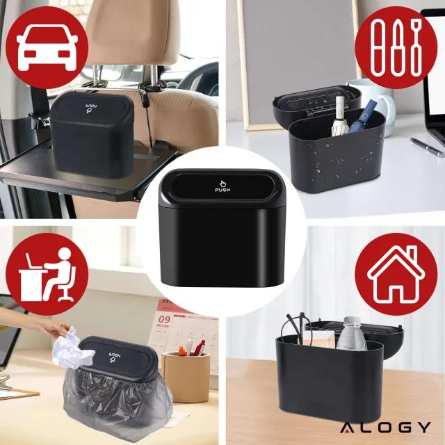 Car Trash Can Organizer Mini Small Portable Garbage Can for Car Home Car Alogy Black