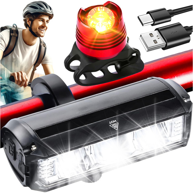 Bicycle lamp front rear LED light bicycle lighting for bicycle front rear Strong 900lm Alogy black red