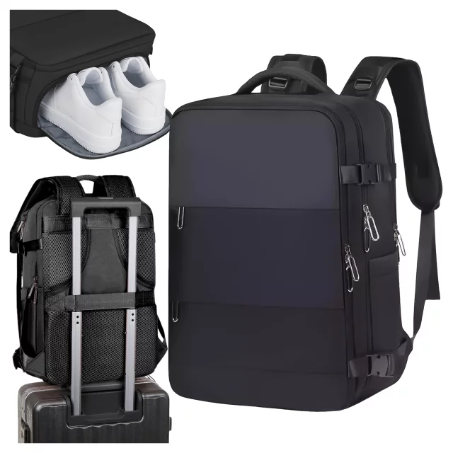 Laptop Backpack Men's Women's Travel Suitcase Luggage for Plane Work School 45x30x20cm Alogy Unisex Black