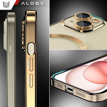 MagSafe Case for iPhone 15 Plus Glamor Luxury Slim Ring Cover Alogy Gold Transparent