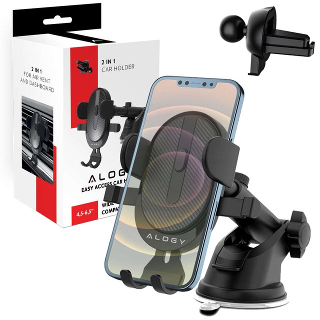 Alogy car holder for 6.5" phone, gravity, for windshield, dashboard Easy One Touch Black