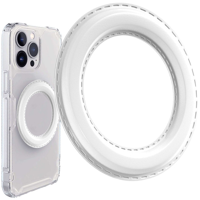 Blaszka magnetyczna do MagSafe naklejka Ring Pierścień Nakładka na Uchwyt Uniwersalna skórzana Alogy Magnetic biała