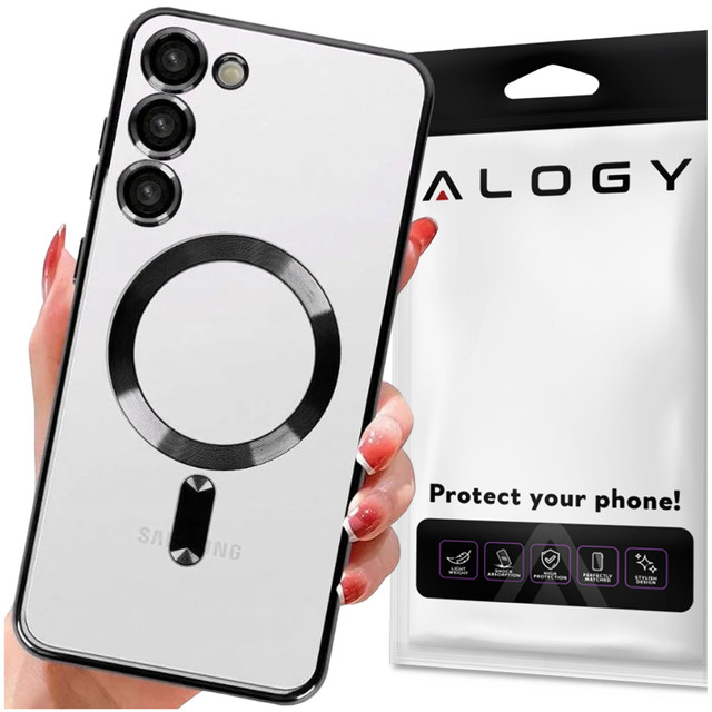 Hülle für Samsung Galaxy S24 Plus Mag Safe Glamour Case Ringgehäuse Kameraschutz Alogy Schwarz Transparentes Glas