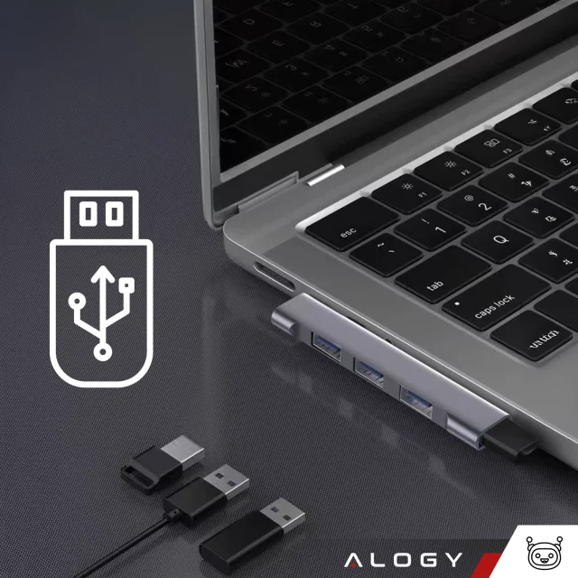 HUB rozdzielacz Alogy Adapter do komputera laptopa z USB-A do 3x USB-A 2.0 1x USB-A 3.0 Szary