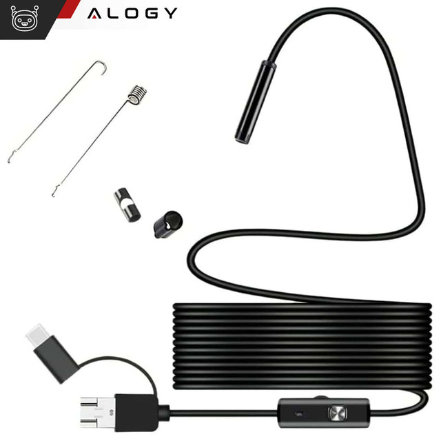 Alogy Duo Cam 1920 Full HD Lightning endoskopická inspekční kamera pro iPhone, USB-C, micro USB 3m 8mm černá